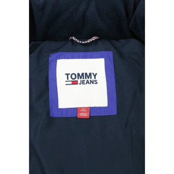 Tommy Jeans Tommy Hilfiger Mens Hooded Down Jacket Blue Sz XS Embroidery Elastic - Picture 16 of 16